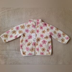Uniqlo Baby Girl Floral Pink/White/Brown Fleece Jacket Size 18-24 Months NWT